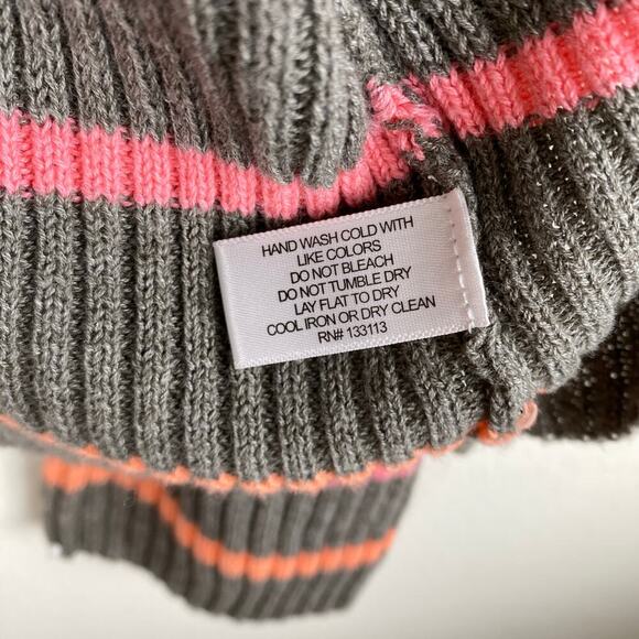Lisa Todd Neon Stripe V Sweater Size M Gray Pink Cotton Linen Relaxed Maximalist - Picture 9 of 11